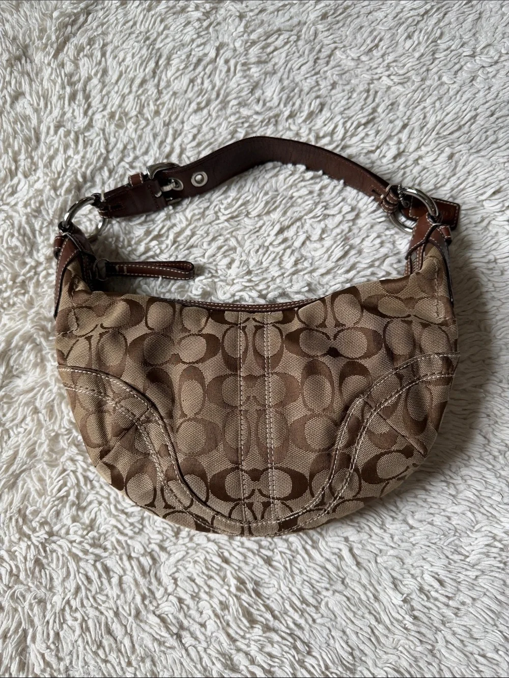 Vintage Y2K Coach Signature Canvas Leather Small Hobo Shoulder Bag